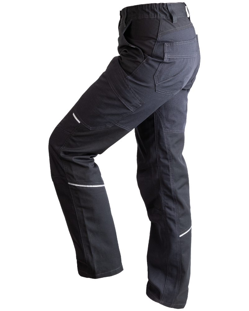 Spodnie damskie 5504/V-WORK do pracy czarne - lewy bok spodni z uniesionym kolanem