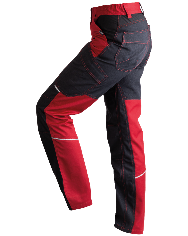 Spodnie damskie robocze 5504/V-WORK czarno-bordowe - lewy bok spodni z uniesionym kolanem