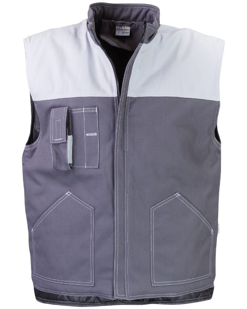 Kamizelka ocieplana PROFI, szaro-biała - przód kamizelki