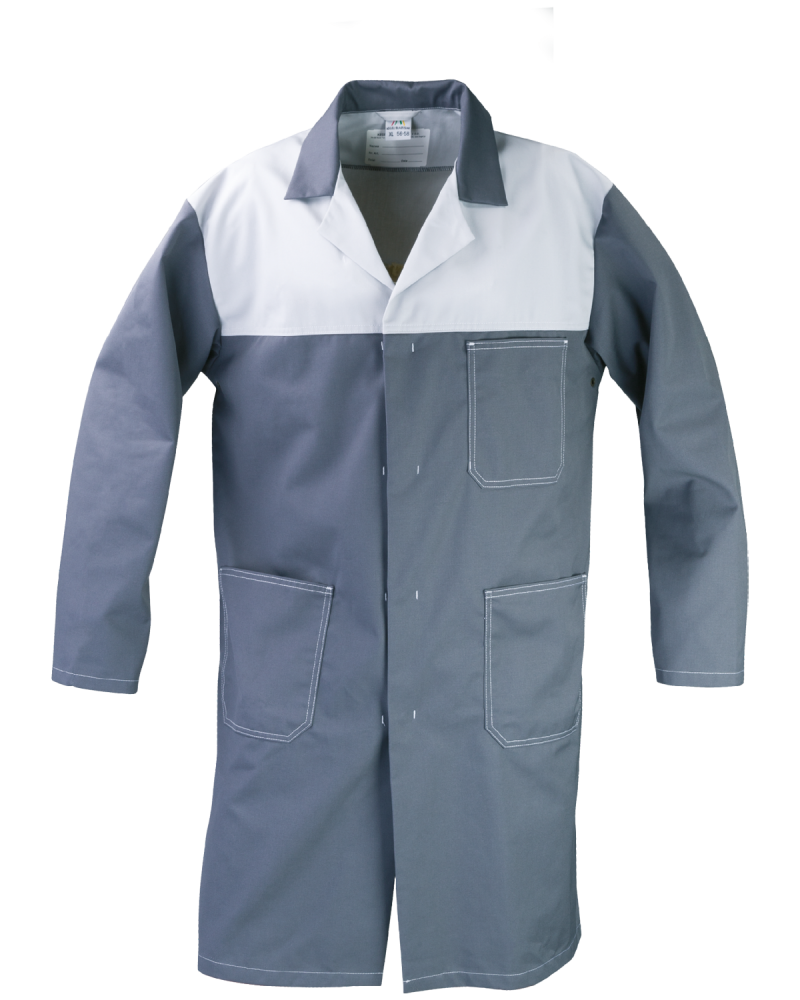 Fartuch roboczy PROFI, szaro-biały - przód fartucha