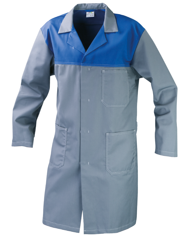 Fartuch roboczy PROFI, szaro-niebieskie - przód fartucha