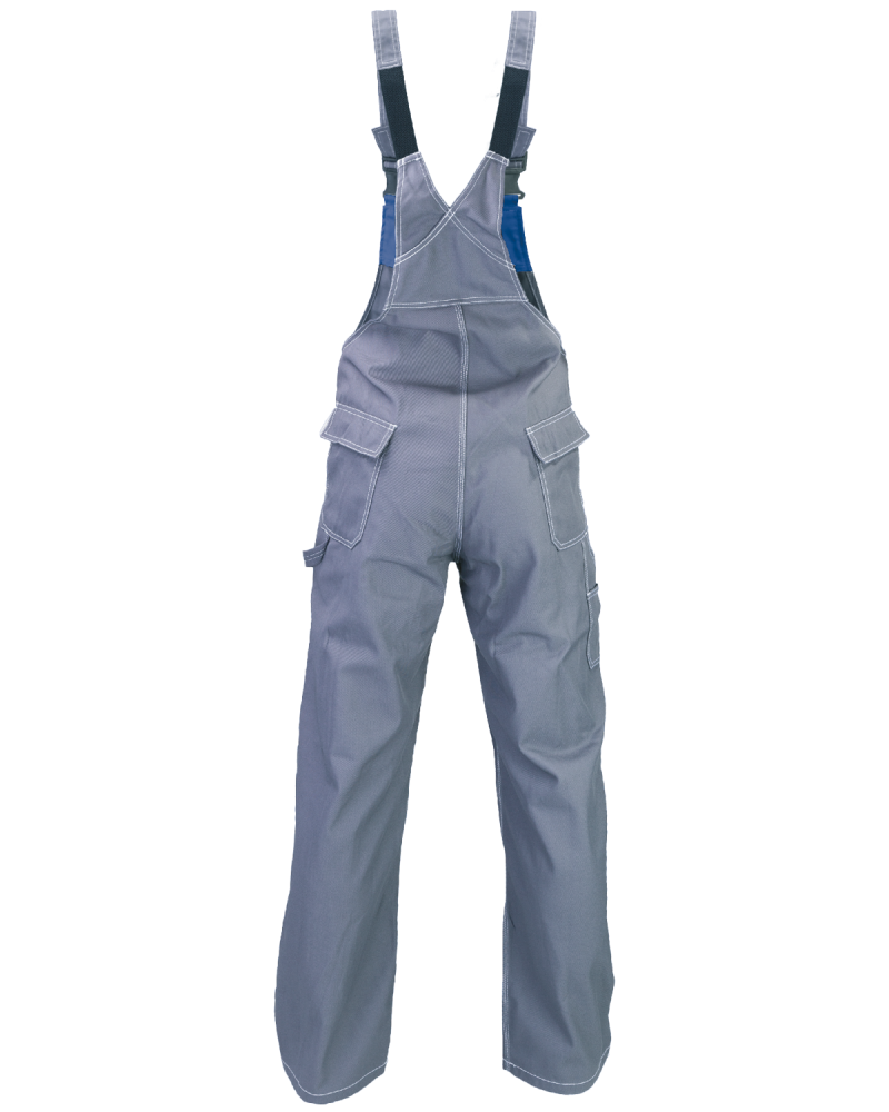Ogrodniczki PROFI, szaro-niebieskie - tył spodni