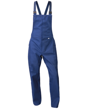 Ogrodniczki trudnopalne, dla spawaczy, antyelektrostatyczne granatowe — przód spodni
